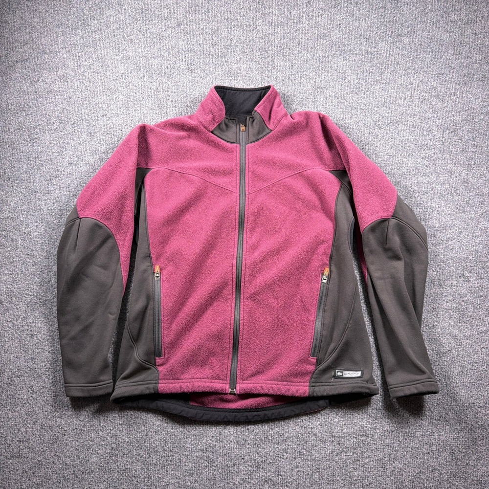 REI Polartec Fleece Jacket Womens L Pink Grey Full Zip Mock‎ Neck Outdoor Hiking